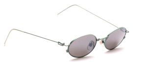 Stainless steel sunglasses in soft green with gray discs