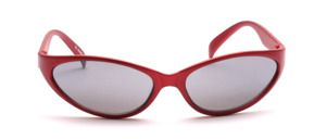 Sporty red sunglasses with gray silver mirrored lenses