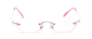 Rimless sunglasses in silver with pink discs and slightly flared temples
