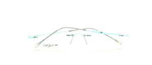 Rimless plastic frame in delicate lime green with flexible temples