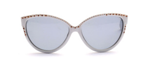 Weiße Cat Eye Sonnenbrille aus den 80er Jahren mit braunem Strassbesatz