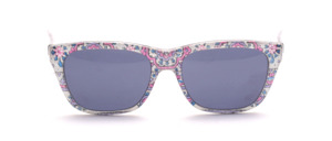 Hochwertige transparente 80er Jahre Acetat-Sonnenbrille mit floraler Seidenstoff-Einlage