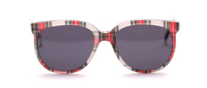 Hochwertige transparente 80er Jahre Acetat-Sonnenbrille mit karierter Seidenstoff-Einlage