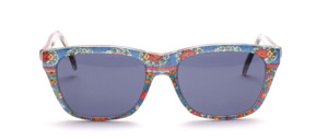 High quality transparent 80s acetate sunglasses with a floral silk fabric insert