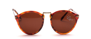 Classic Panto sunglasses in Havana brown with a gold metal bar and chased temples in old gold