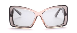 Of the hand of the french design icon Paulette Guinet is this vintage treasure from the 1970s in grey transparent, in square shape with silver studs on the side