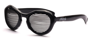 Coll black plastic sunglasses from the 1980s with a grid instead of lenses