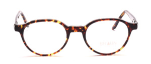 Slightly panto-shaped acetate frame in translucent dark tortoiseshell by Braun Classics