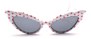 Funny cat eye sunglasses from the 80s in white with red dots