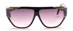 80s women's sunglasses in black with side decor in marbled purple and gold