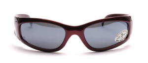 Sporty sunglasses in dark red with wide temples and silver mirrored lenses