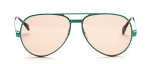 Vintage 70s sunglasses made of metal painted in bright green with a strong nose bridge