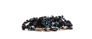 Glasses chain made of semi-precious stones in black with small light blue pearls