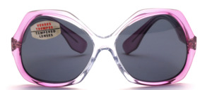 Vintage acetate sunglasses in translucent purple to light blue gradient with gray glass lenses