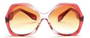 Vintage acetate sunglasses in translucent pink gradient with brown gradient glass lenses