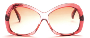 Vintage acetate sunglasses in translucent pink gradient with glass lenses in brown gradient