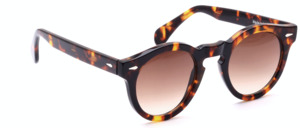 Classic panto frame in tortoise shell color with keyhole bridge and decorative silver rivets