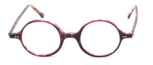 Round acetate eyeglasses with a purple inside and a dark tortoise colored outside