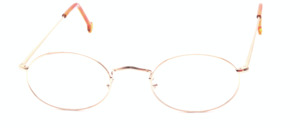 Oval metal eyeglasses with flex hinges in gold