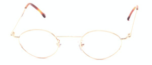 Small, oval metal eyeglasses with wider sides in gold with a 22 KT Super Gold Finish