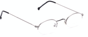 Oval half rim metal eyeglasses in gun silver with feine engravings