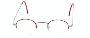 Half rim eyeglasses in panto shape in grey with brown patterned upper rim and with fine engravings