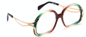 Damenbrille aus den 70er Jahren in Braun-Grün Verlauf mit goldenen Metallbügeln