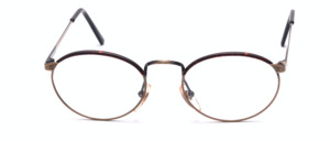 Oval metal eyeglasses in antique gold with a cell rim on top