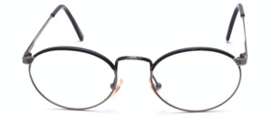 Oval metal eyeglasses in antique silver with a cell rim in black