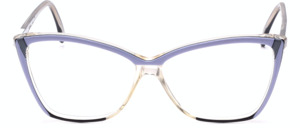 Big cat eye eyeglasses in light lilac with black-white striped details