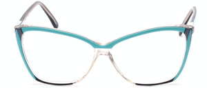 Big cat eye eyeglasses in mint green with black-white striped details