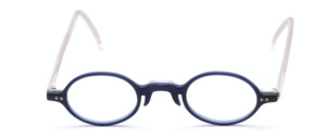 Oval acetate eyeglasses in matt dark blue with matt white arms