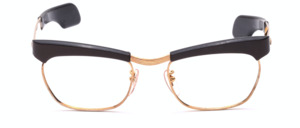 60er Jahre Vintage Damenbrille in Gold mit braunem Acetat  und schwarzen Bügelenden