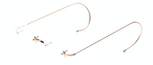 Rimless saddle bridge eyeglasses in gold with cable arms in 165mm length