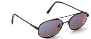 Black metal sunglasses for men with grey, blue mirrored lenses