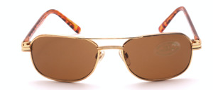 Men sunglasses, flat shape, in gold with braun plastic arms