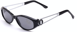 Black plastic sunglasses with fancy silver metal arms by Tropical