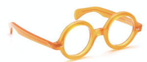 Thick round acetate eyeglasses in honey yellow in a classic retro design
