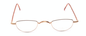 Classic metal reading glasses in half moon shape in matte gold with brown covered arms