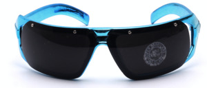 Funky blue metallic sunglasses from the 1980s with super dark lenses