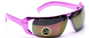 Funky pink metallic sunglasses with gold mirrored lenses from the 1980s
