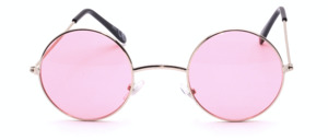 Round metal sunglasses in silver with light pink tinted lenses