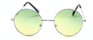 Round metal sunglasses in silver with green gradient lenses