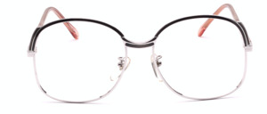Ladies eyeglasses in silver, rhodium plated, with black details and brown covered arms