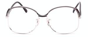 Ladies eyeglasses in silver, rhodium plated, with black details and black covered arms