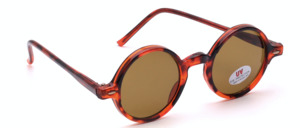Round brown patterned plastic sunglasses from the 1990s with glass panes glazed