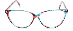 Feminin glasses, Cat eye shape, red- turquoise and black checkered frame for women, made by Binocle in France
