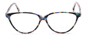 Feminin glasses, Cat eye shape, green-black and yellow stained frame for women, made by Binocle in France