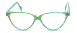 Feminin glasses, Cat eye shape, green and yellow lined frame for women, made by Binocle in France