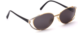 A high-quality, finely crafted, beautiful large oval metal sunglasses with black acetate straps